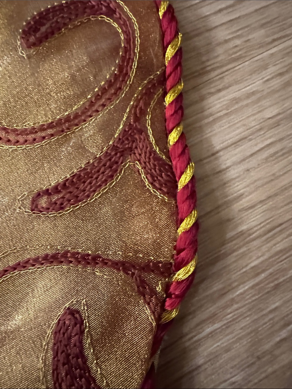 Gold and Burgundy Quilted Tree Skirt with Tassels - Picture 6 of 11